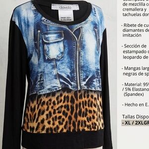 Davida Womens Long Sleeve Printed Tee in Black and Blue